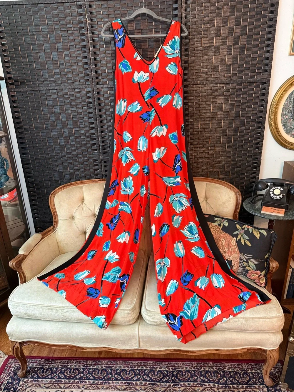 ❤️ Diane von Furstenberg Silk Floral Wide Leg Jumpsuit Palazzo Romper Size 4 - Picture 2 of 10